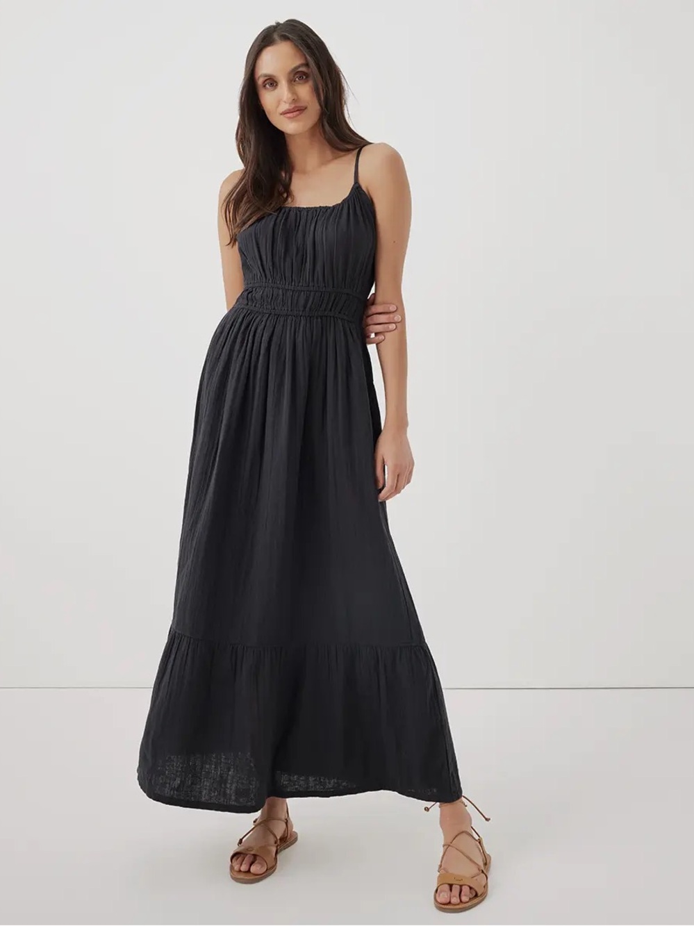 Pact Coastal Double Gauze Cami Maxi Dress - Black, Size Small